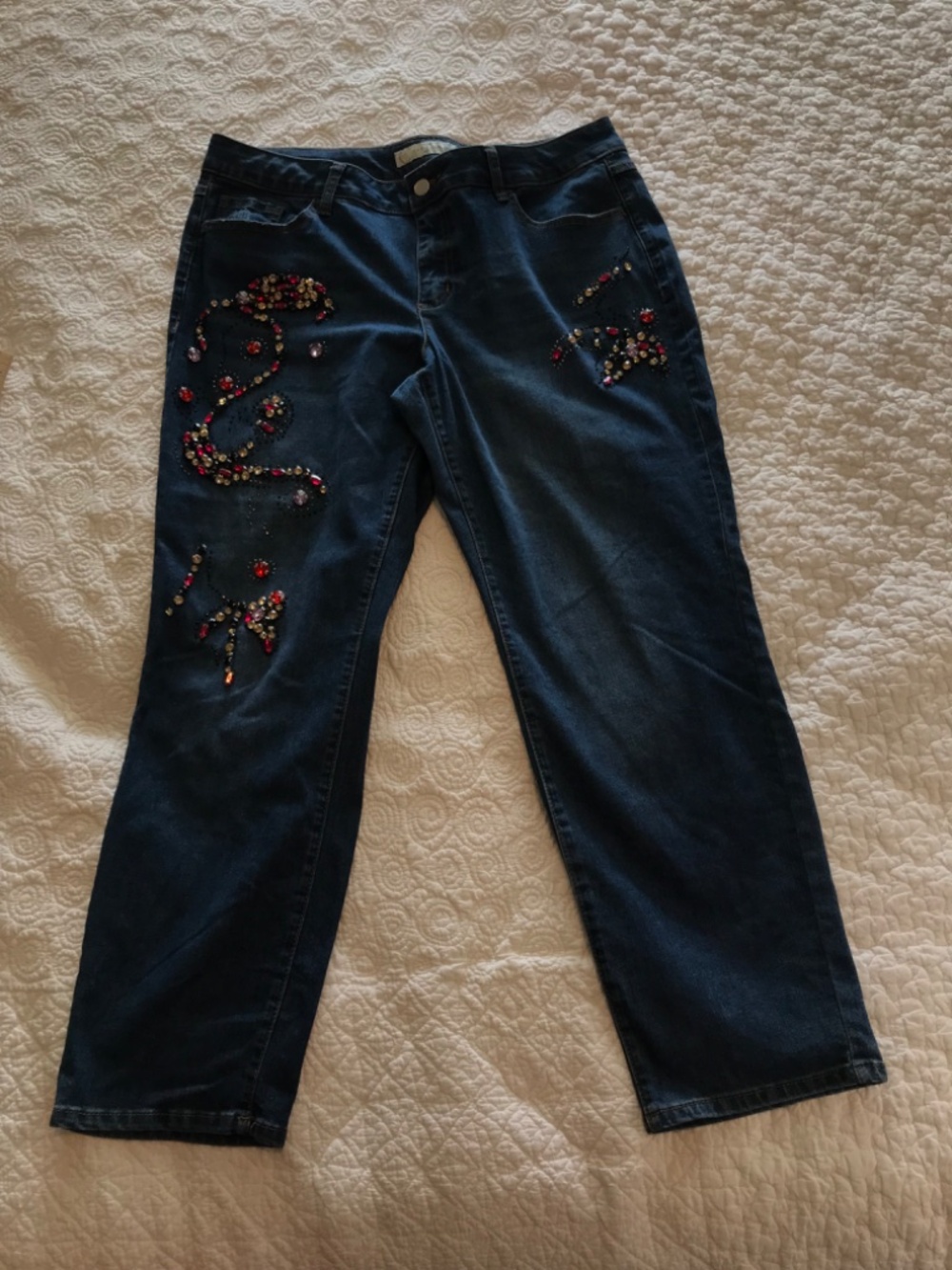 C EST. 1946 Denim colorfully rhinestoned straight legged jeans (14P) —SMALL FLAW - Picture 4 of 16